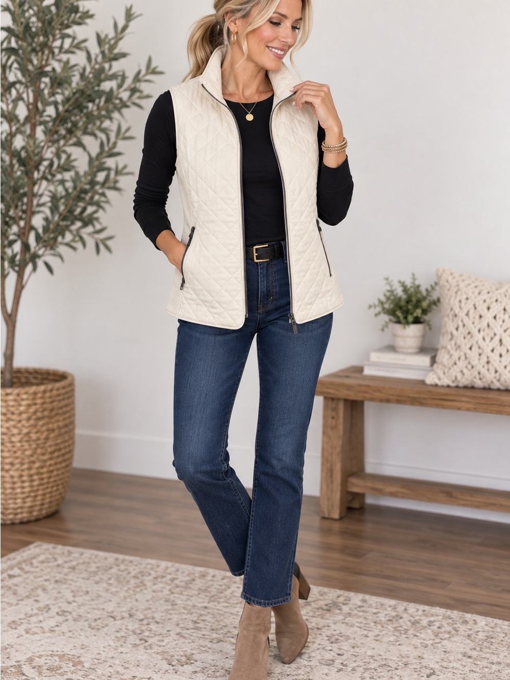 41 Hawthorn Moonbeam Quilted Vest Ivory Cream Women’s M